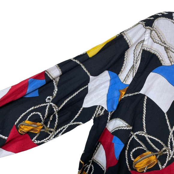 Vintage LRL Nautical Gaudy Busy Allover Button-down Blouse 3/4 Flowing Sleeve 1X - Picture 9 of 15